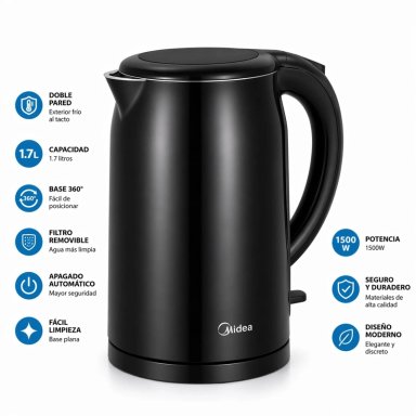 HERVIDOR DE DOBLE PARED MIDEA 1.7LT CON BASE GIRATORIA 360° - 6
