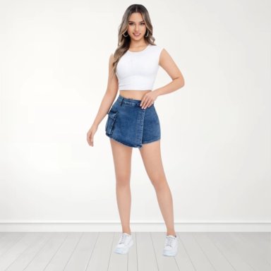 FALDA SHORT JEANS AZUL PUSH UP ELASTICADA - 2