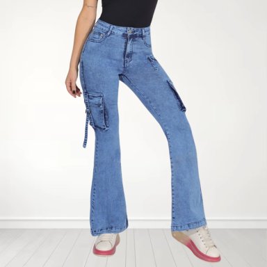 JEANS FLARE CARGO PUSH UP ELASTICADO - 1