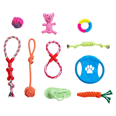 SET PERROS 10 JUGUETES MASCOTAS BOLA CUERDAS NUDOS - 1