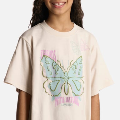 POLERA ALGODÓN ORGÁNICO NIÑA LIPPI BEIGE BUTTERFLY OVERSIZE T-SHIRT MARFIL - 4