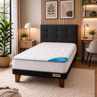CAMA EUROPEA FLEX THERAPEDIC 1.5 PL + RESPALDO ROYAL EN COLOR NEGRO - 1