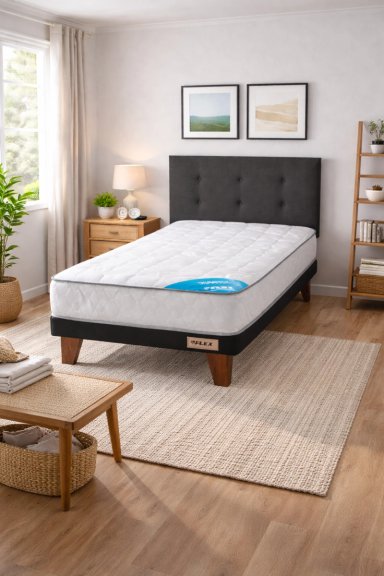 CAMA EUROPEA FLEX THERAPEDIC 1.5 PL + RESPALDO ROYAL EN COLOR NEGRO - 3
