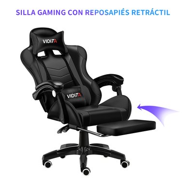 Silla Gamer Profesional GX2000 con Reposapiés-Negro - 2
