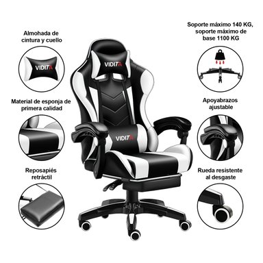 Silla Gamer Profesional GX2000 con Reposapiés-Blanco - 3