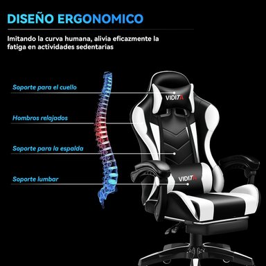 Silla Gamer Profesional GX2000 con Reposapiés-Blanco - 6