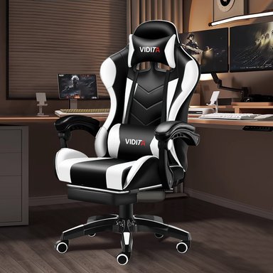 Silla Gamer Profesional GX2000 con Reposapiés-Blanco - 8