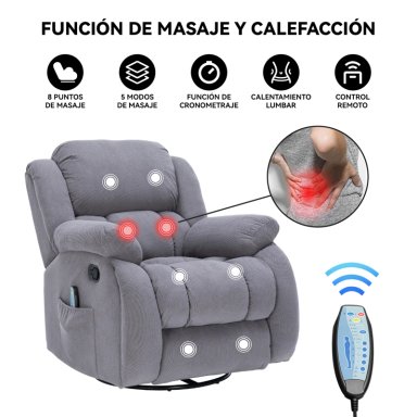 BERGER RECLINABLE CON MASAJES Y CALEFACCIÓN TELA - 2