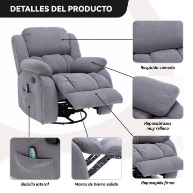 BERGER RECLINABLE CON MASAJES Y CALEFACCIÓN TELA - 5