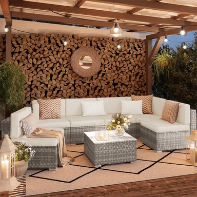 JUEGO LIVING TERRAZA - SOFÁ SECCIONAL 7 PIEZAS PE RATÁN JARDÍN - 2