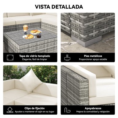 JUEGO LIVING TERRAZA - SOFÁ SECCIONAL 7 PIEZAS PE RATÁN JARDÍN - 6