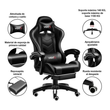 SILLA GAMER PROFESIONAL GX2000 CON REPOSAPIÉS-NEGRO - 4