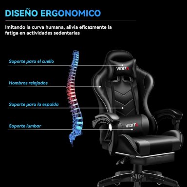 SILLA GAMER PROFESIONAL GX2000 CON REPOSAPIÉS-NEGRO - 6