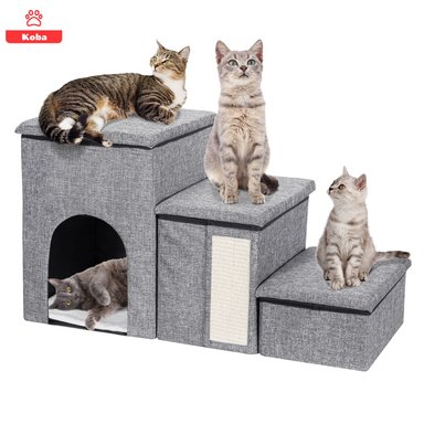 ESCALERA MASCOTA PERRO GATO CON ALMACENAMIENTO PLEGABLE GRIS - 1