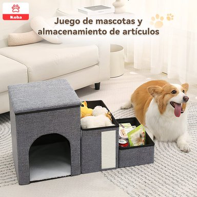 ESCALERA MASCOTA PERRO GATO CON ALMACENAMIENTO PLEGABLE GRIS - 4