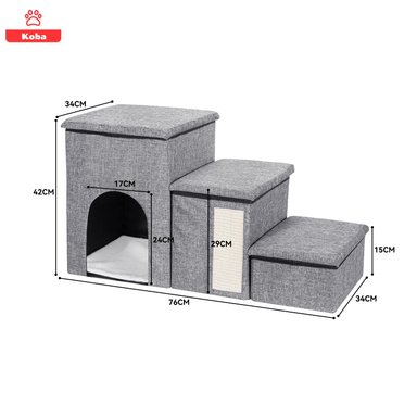 ESCALERA MASCOTA PERRO GATO CON ALMACENAMIENTO PLEGABLE GRIS - 7