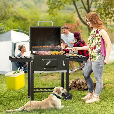 PARRILLA A CARBON CON RUEDAS Y 2 BANDEJAS LATERALES 135X47,5X106CM - 3