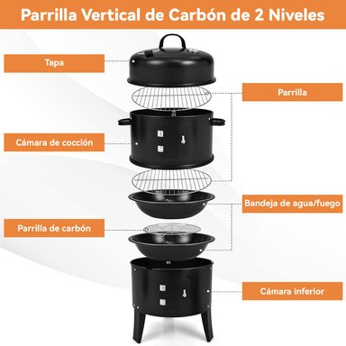 PARRILLA A CARBON Y AHUMADOR CON 2 PARRILLAS DE COCCION DIAMETRO 40CM - 5