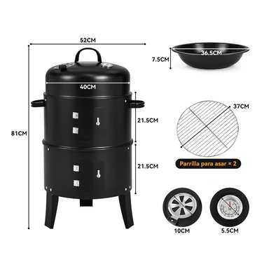 PARRILLA A CARBON Y AHUMADOR CON 2 PARRILLAS DE COCCION DIAMETRO 40CM - 8