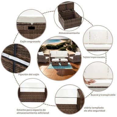 JUEGO DE LIVING DE TERRAZA LBIZA 7 PERSONAS - MODERNOS MARRON - 5