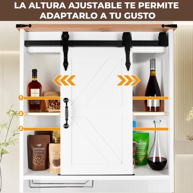 BAR ALTO ESQUINERO MADERA 6 BOTELLEROS CON PORTACOPAS BLANCO RUSTICO - 5