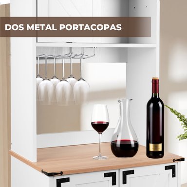 BAR ALTO ESQUINERO MADERA 6 BOTELLEROS CON PORTACOPAS BLANCO RUSTICO - 6