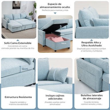 SOFA CAMA LETICIA SECCIONALS CON ALMACENAMIENTO OCULTO - 9