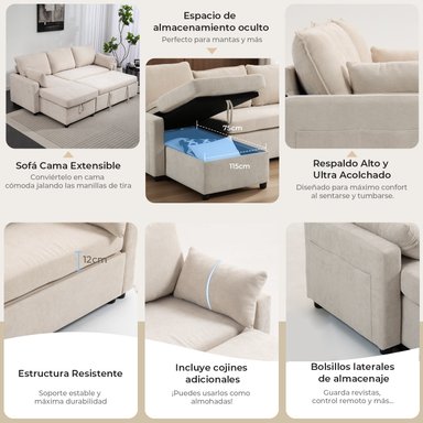 SOFA CAMA LETICIA SECCIONALS CON ALMACENAMIENTO OCULTO - 9