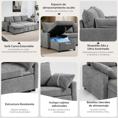 SOFA CAMA LETICIA SECCIONALS CON ALMACENAMIENTO OCULTO - 11
