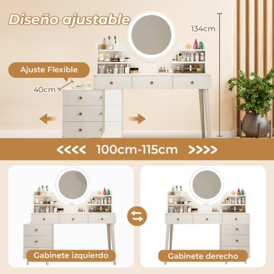 TOCADOR ESPEJO CON LUZ AJUSTABLE (100-115) X 40 X 135CM BLANCO - 3