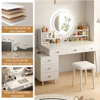 TOCADOR ESPEJO CON LUZ AJUSTABLE (100-115) X 40 X 135CM BLANCO - 4