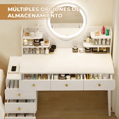 TOCADOR ESPEJO CON LUZ AJUSTABLE (100-115) X 40 X 135CM BLANCO - 6
