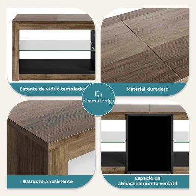 RACK TV 55 PULGADA 140×49×30CM CON LUCES LED Y REPISAS MODERNO - 5