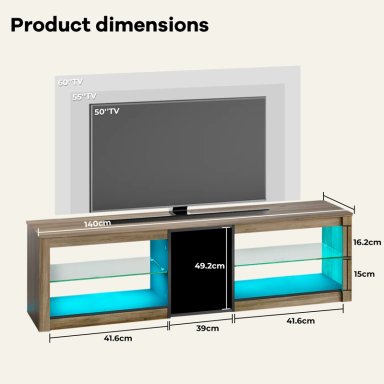 RACK TV 55 PULGADA 140×49×30CM CON LUCES LED Y REPISAS MODERNO - 8
