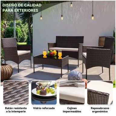 JUEGO DE LIVING DE TERRAZA BRISA 4 PIEZAS PARA EXTERIOR MARRON - 2