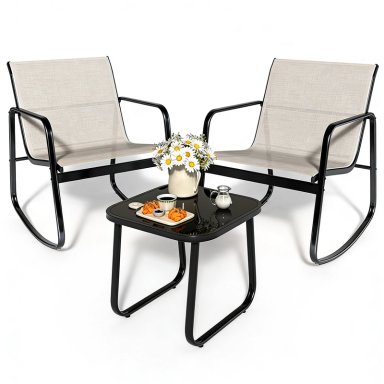 JUEGO DE LIVING DE TERRAZA Y BALCON 3 PIEZAS 2 PERSONAS BEIGE NEGRO - 1