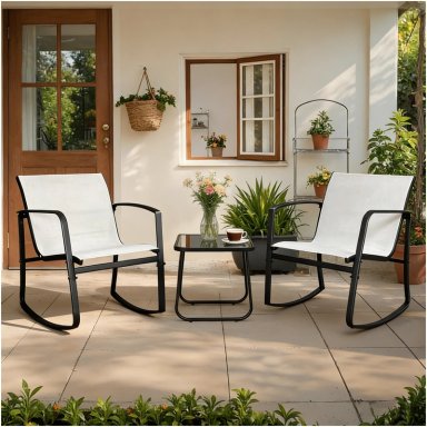 JUEGO DE LIVING DE TERRAZA Y BALCON 3 PIEZAS 2 PERSONAS BEIGE NEGRO - 2