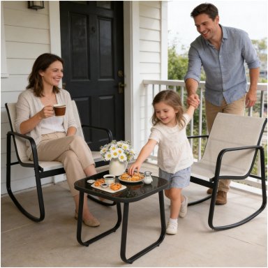 JUEGO DE LIVING DE TERRAZA Y BALCON 3 PIEZAS 2 PERSONAS BEIGE NEGRO - 3