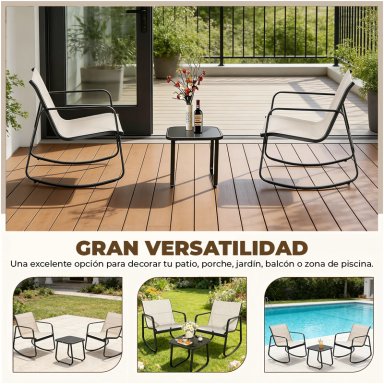JUEGO DE LIVING DE TERRAZA Y BALCON 3 PIEZAS 2 PERSONAS BEIGE NEGRO - 5