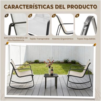 JUEGO DE LIVING DE TERRAZA Y BALCON 3 PIEZAS 2 PERSONAS BEIGE NEGRO - 6