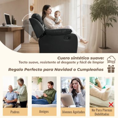 BERGER RECLINABLE SILLON 1 CUERPO PU 84X73X97CM NEGRO SOPORTE LUMBAR - 8