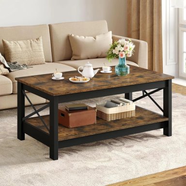 MESA DE CENTRO RECTANGULAR ESTILO RUSTICO DE 2 NIVELES - 1