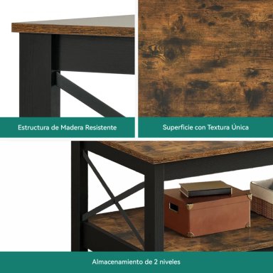 MESA DE CENTRO RECTANGULAR ESTILO RUSTICO DE 2 NIVELES - 2