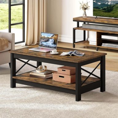 MESA DE CENTRO RECTANGULAR ESTILO RUSTICO DE 2 NIVELES - 3