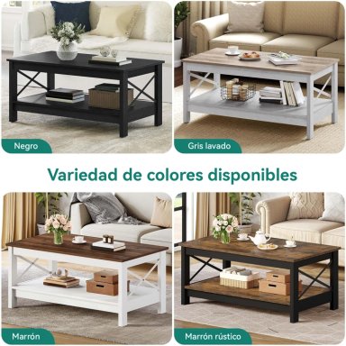 MESA DE CENTRO RECTANGULAR ESTILO RUSTICO DE 2 NIVELES - 4