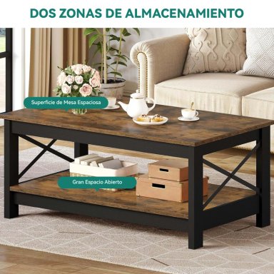 MESA DE CENTRO RECTANGULAR ESTILO RUSTICO DE 2 NIVELES - 5