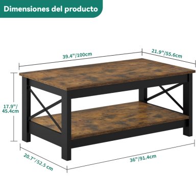 MESA DE CENTRO RECTANGULAR ESTILO RUSTICO DE 2 NIVELES - 6