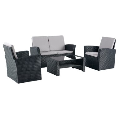 JUEGO DE LIVING DE TERRAZA 4 PERSONAS DE RATAN SINTE TICO NEGRO - 1