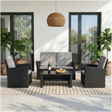 JUEGO DE LIVING DE TERRAZA 4 PERSONAS DE RATAN SINTE TICO NEGRO - 2