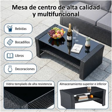 JUEGO DE LIVING DE TERRAZA 4 PERSONAS DE RATAN SINTE TICO NEGRO - 5